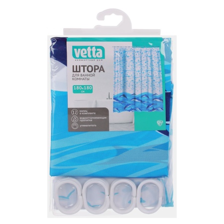 VETTA Шторка для ванной, ткань полиэстер с утяжелит, 180х180см, "Дельфины" 461-428