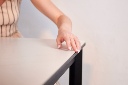 Стол Римини-1С 110*70(+40)№9 (царга Черный/МД+PVC Черный/Белый мрамор)