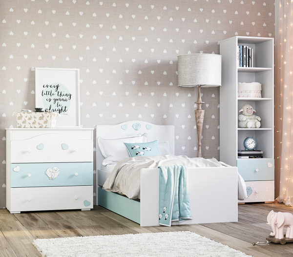 НМ 041.02 Комод  (Птички Белый/Голубой (эмль) Белый Скандинавский)