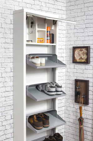 Обувница Люкс 5 ТВИКС (Белый Шагрень/Стекло белое)