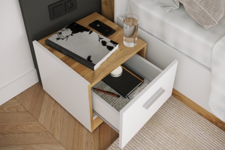 FRESCO тумба прикроватная(левая) Белый/Дуб Вотан