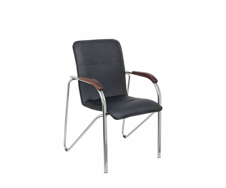 Конференц-кресло Самба КС 1 НФ-0000158 Экокожа черная/Темный орех/Хром 600*860*600