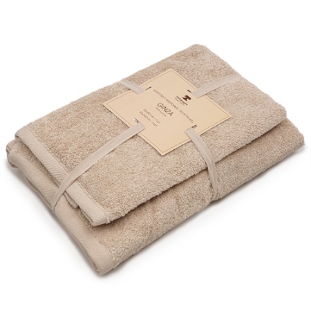 Набор махровых полотенец GINZA 2 шт. (50х90-1шт, 70х140 - 1шт), 100% хлопок, 450 гр/кв.м (Светло -бе