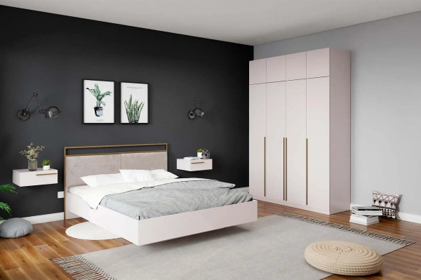 "НИКОЛЬ-24" шкаф 4-х ств. (ФУР) (КОМПЛЕКТ ИЗДЕЛИЯ) (Кашемир / Сатиновое золото)