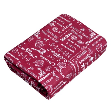 Скатерть рогожка 145х145  "Правила кухни"рогожка Вишня ПК