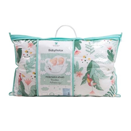 Подушка детская 40*60"BabyRelax"леб пух с кантом бязь Троптческие птички б/з