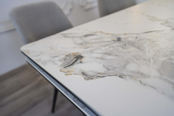 Стол Татами-3С 140*85 (+30+30) №5 (царга Белый/МДФ+PVC Белый/Champagne)