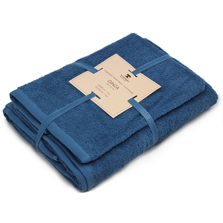 Набор махровых полотенец GINZA 2 шт. (50х90-1шт, 70х140 - 1шт), 100% хлопок, 450 гр/кв.м (Синий 101