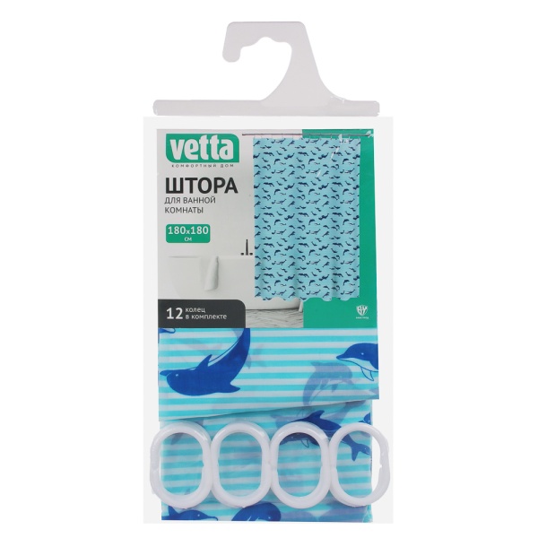 VETTA Шторка для ванной, полиэстер, 180х180см, "Дельфин" 461-060