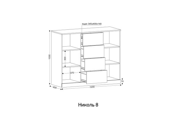 "НИКОЛЬ-8" комод (ФУР) (КОМПЛЕКТ ИЗДЕЛИЯ) (Сатиновое золото)
