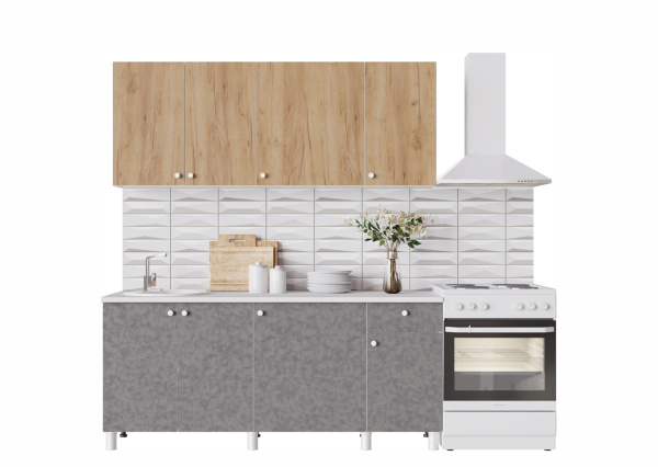 Кухня "POINT 180" (золото/бетон) (корпус белый + фасад золото/бетон)