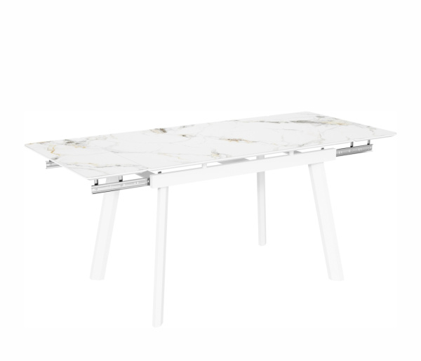 Стол Татами-3С 140*85 (+30+30) №5 (царга Белый/МДФ+PVC Белый/Champagne)