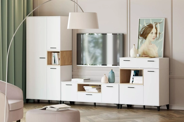 НМ 013.43 Тумба ТВА ("Bergen", Белый (КМ)/Дуб бунратти)