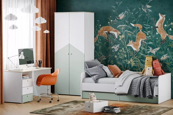 НМ 041.38 Кровать "Банни" ("Банни" ,Макарун ,Белый ,Дуб сонома)