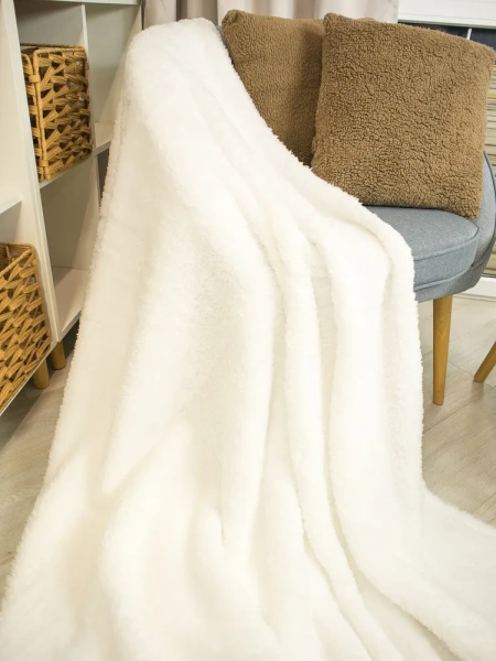 Плед-покрывало 150*195 Шерпа двухсторонняя белая