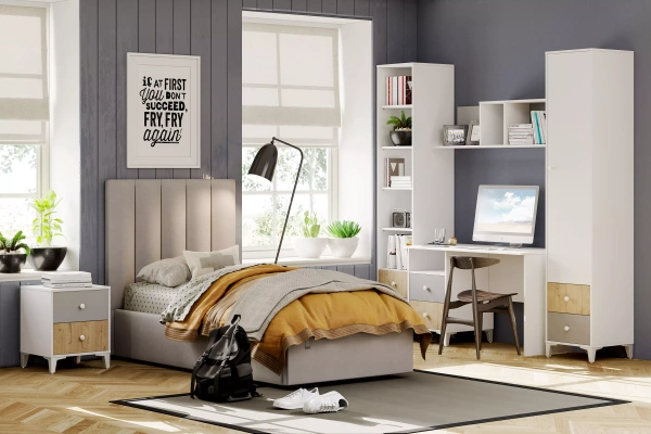 НМ 041.14 Шкаф-пенал ("Морти", Дуб Бунратти/Серый, Белый)