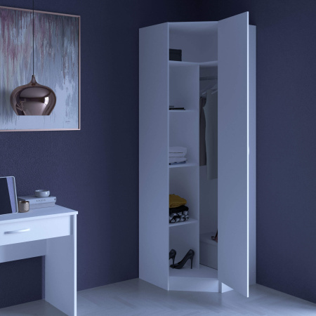 8.05 Шкаф угловой для одежды без зеркала 770х2380х770 Белый глянец(белый, белый глянец, Лотос 128)