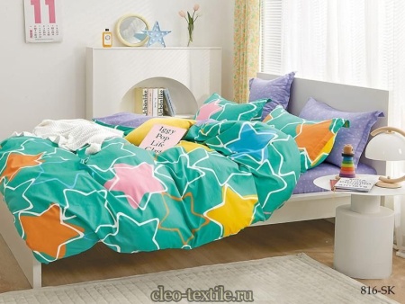 КПБ Cleo сатин набивной "Satin de Luxe" полуторный 150*210*1 160*230*1(±5) 50*70*2(±2) 16/816-SK