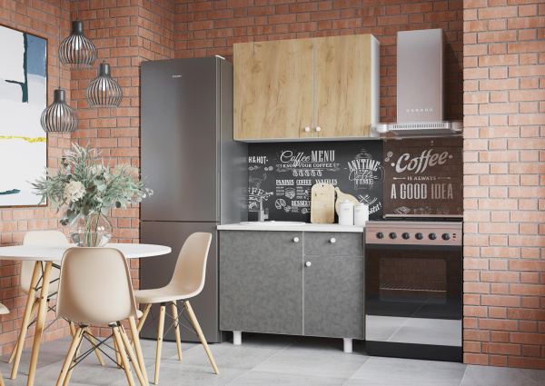 Кухня "POINT 100" (золото/бетон) (корпус белый + фасад золото/бетон)