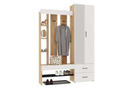 Прихожая Домино (Корпус Золотой Крафт/Фасад Белый мат) 