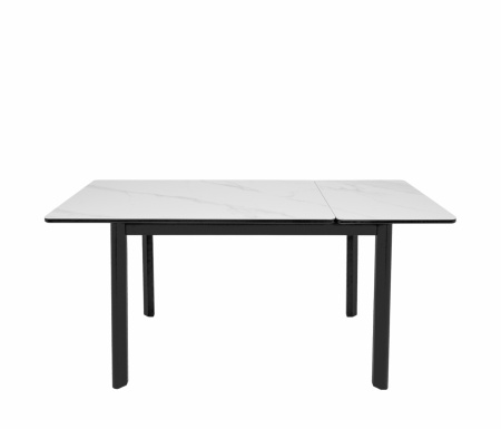 Стол Римини-1С 110*70(+40)№9 (царга Черный/МД+PVC Черный/Белый мрамор)
