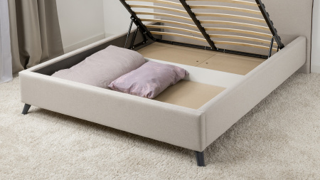 Миа 160 Кровать двойная НР (Bravo white (светло-бежевый), Лайт 10) + Дно кроватное 1600 МДФ + Механи