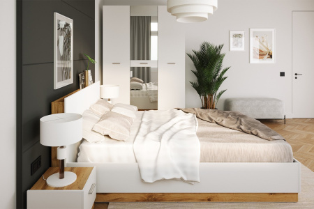 FRESCO шкаф 3-х дверный с зеркалом(N) Белый/Дуб Вотан