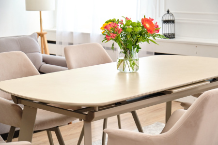 Стол Шамони-1С 140*85 (+37) №5 (царга Мокко/МДФ+PVC Мокко/Cream-Latte)