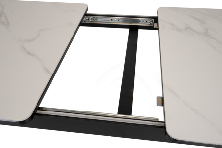 Стол Римини-1С 110*70(+40)№9 (царга Черный/МД+PVC Черный/Белый мрамор)