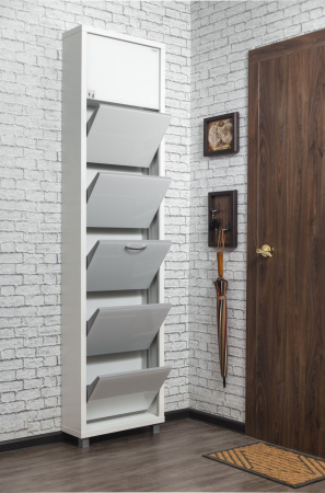 Обувница Люкс 5 ТВИКС (Белый Шагрень/Стекло белое)