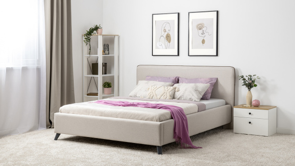 Миа 160 Кровать двойная НР (Bravo white (светло-бежевый), Лайт 10)  (комплект без подъемного механи)