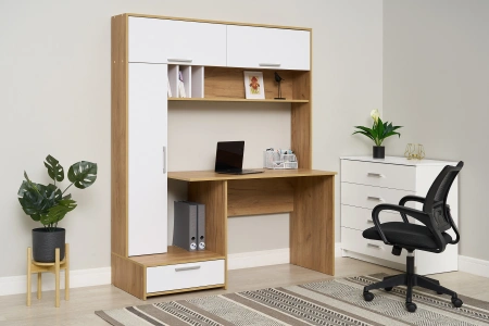 Лайт Стол письменный 03.243 Н (Дуб Золотой CRAFT, Белый премиум)