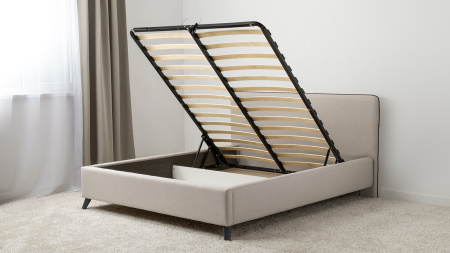 Миа 160 Кровать двойная НР (Bravo white (светло-бежевый), Лайт 10) + Дно кроватное 1600 МДФ + Механи