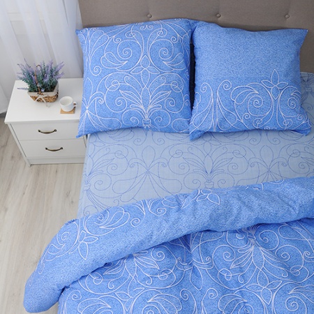 Комплект постельного белья евро "Традиция" БЯЗЬ, 100%-хлопок (_Жемчужина голубая )