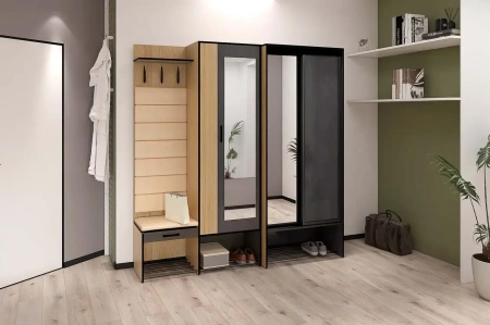 "ОЛЬГА-ЛОФТ 4" Прихожая (ФУР) (Дуб золотистый/Темно Серый)