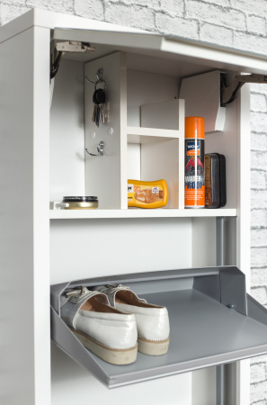 Обувница Люкс 5 ТВИКС (Белый Шагрень/Стекло белое)