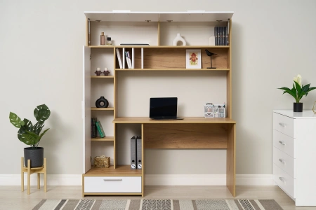 Лайт Стол письменный 03.243 Н (Дуб Золотой CRAFT, Белый премиум)