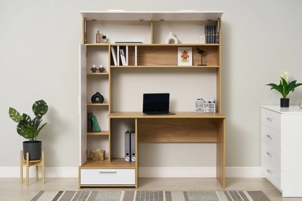 Лайт Стол письменный 03.243 Н (Дуб Золотой CRAFT, Белый премиум)